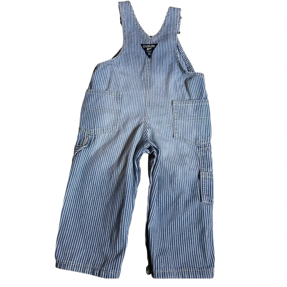 OshKosh B'gosh Overalls Kids 12M Blue Hickory Stripe‎ NEW Carpenter Denim Bibs